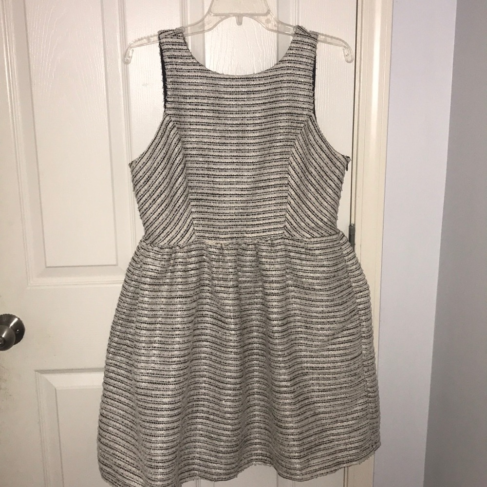 gold , black & white striped mini dress
